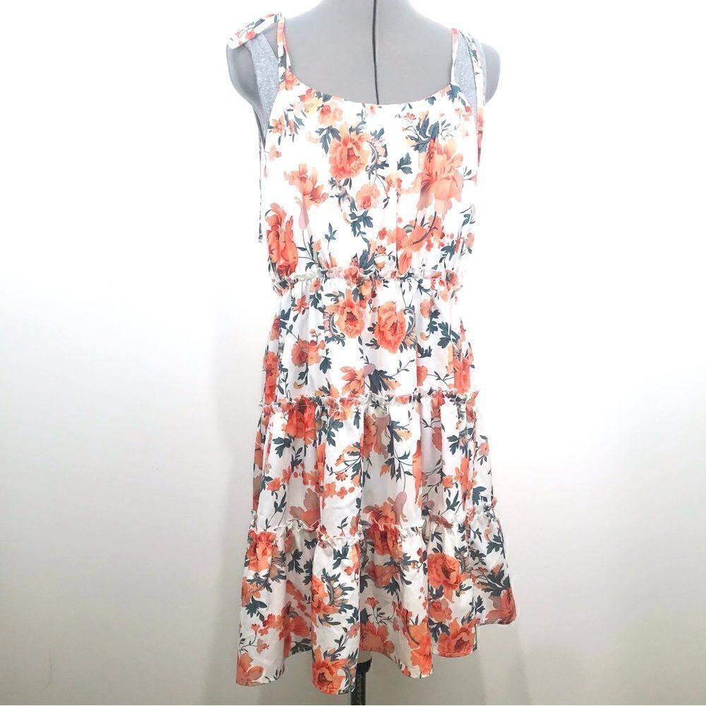 C+D+M Orange Floral Print Tiered Ruffle Halter Dress